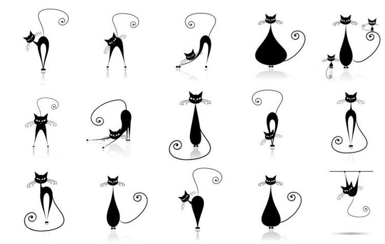 Siluetas de gatos con cola fina