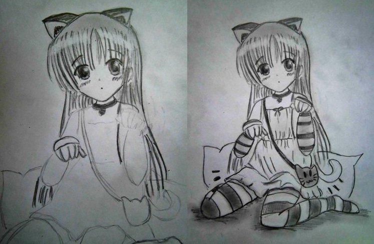 Niña-gato: etapas del dibujo