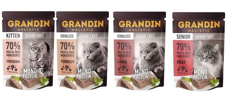 Sobres de alimento Grandin para gatos