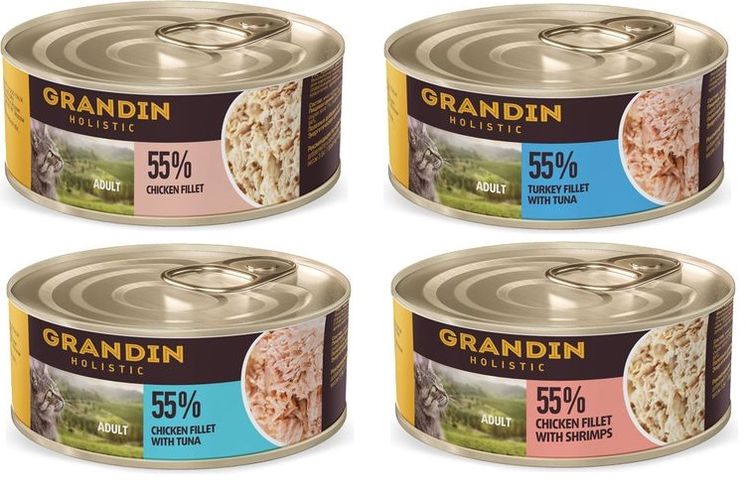 Conservas de alimento Grandin para gatos