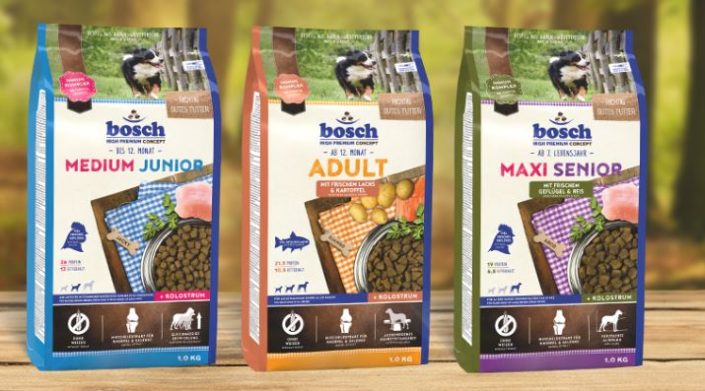 Tres variedades de pienso Bosch para perros