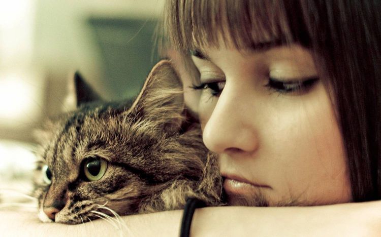 Chica triste con gato