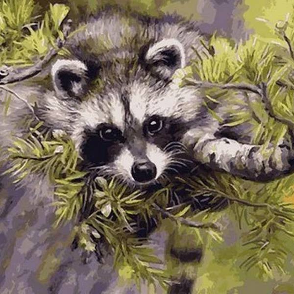 kak-narisovat-enota-6-3 Dibujo de mapache en un árbol de Navidad