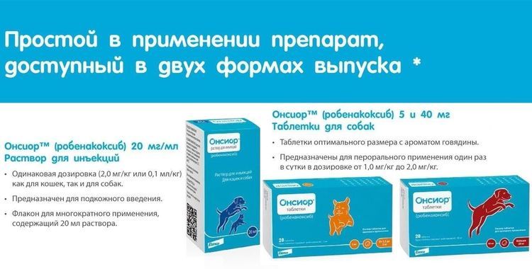 Formas de presentación del medicamento Onsior