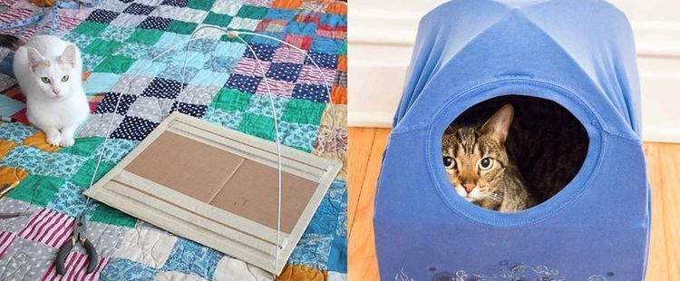 Casa para gatos hecha con una camiseta