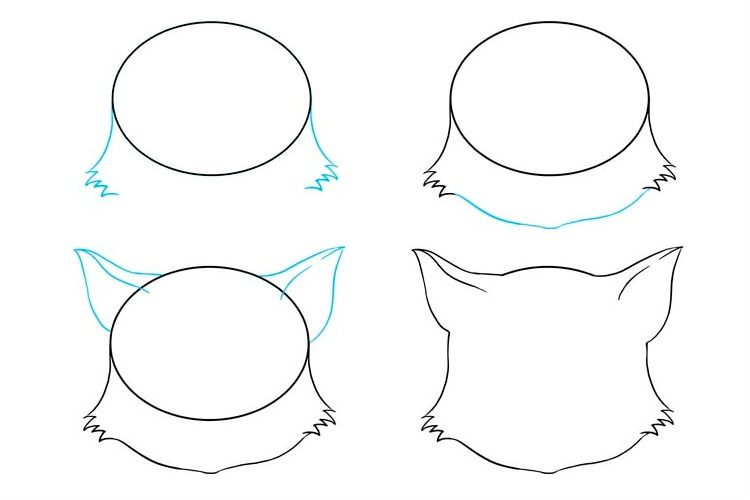 Dibujo paso a paso de la cara de un gato anime