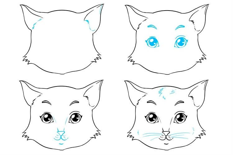 Dibujo paso a paso de la cara de un gato anime