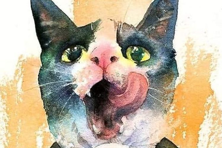Cara de gato a la acuarela