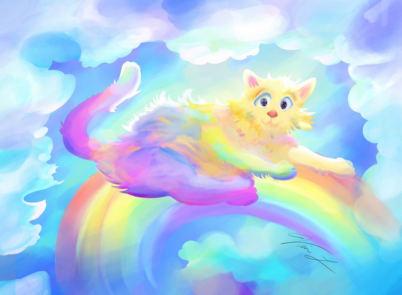 Dibujo de un gato en el arcoíris
